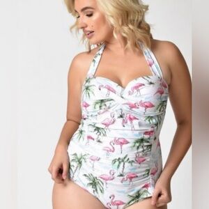 Marilyn Monroe Yacht & Smith Flamingo Print One Piece Swimsuit